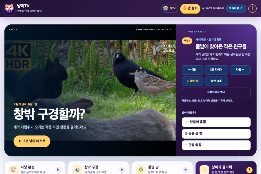 냥이티비 실제 실행 화면